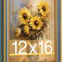 12x16 Picture Frame, HD Real Glass Ornate Vintage 12x16 Photo Frame, 12 by 16 Poster Frame with Gold Blue Texture Border Horizontal & Vertical Display for Tabletop or Wall Decor (1 Pack)