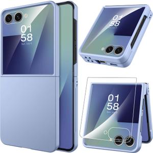 Miimall Slim Case for Flip 7 Samsung with Screen Protector,Thin Slim Shockproof Drop-Proof Anti-Scratches Nonslip Grip Full Body Matte Polycarbonate Protective Phone Cover for Samsung Z Flip 7,Liblue