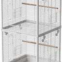 40 Inch Medium Small Bird Double Cage for Parrot Lovebirds Finches Canaries Parakeets Cockatiels Budgie Parrotlet Conures, w/Detachable Standing Perches, Snow White