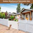 Weatherproof Outdoor Retractable Baby Gates for Decks, 55" Wide Waterproof Retractable Dog Gate with No Rust Screws and Rods, Scratch-Resistant Mesh Outdoor Baby Gate/Fence/Barrier/Screen, White