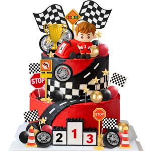 11 x 50Pcs Race Car Cake Topper Car Cake Decorations Racing Party Theme Cake Decorations for Birthday Supplies Baby Shower