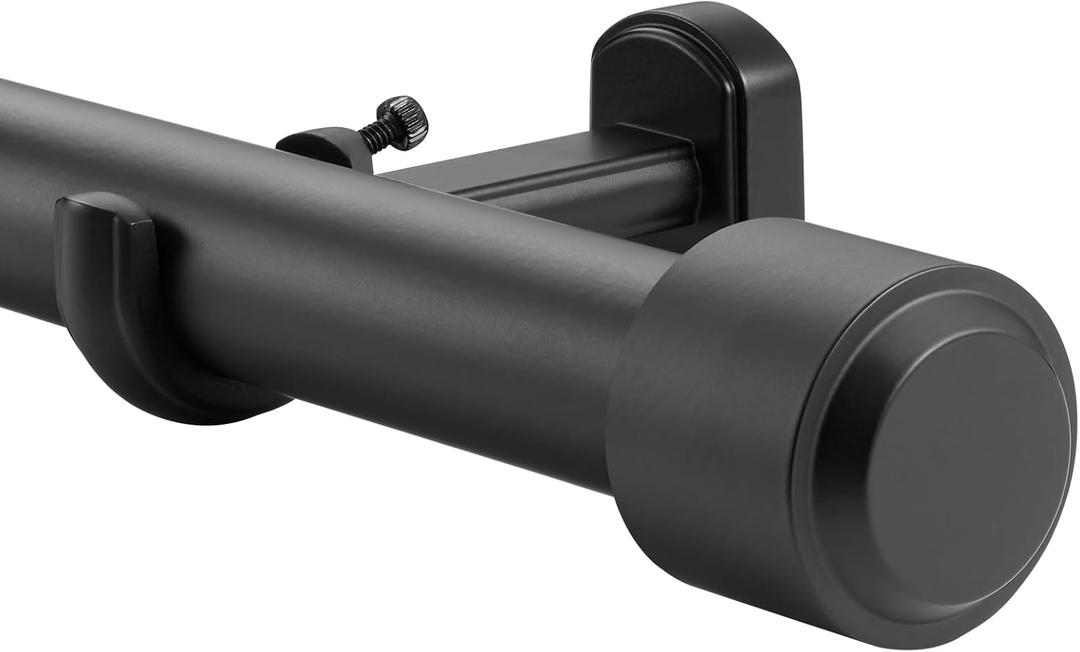 Heavy Duty Curtain Rods, 1 1/8 Inch Diameter Single Curtain Rod 36-72Inch(3-6ft) Extendable Length with End Caps Adjustable Modern Brackets-Matte Black
