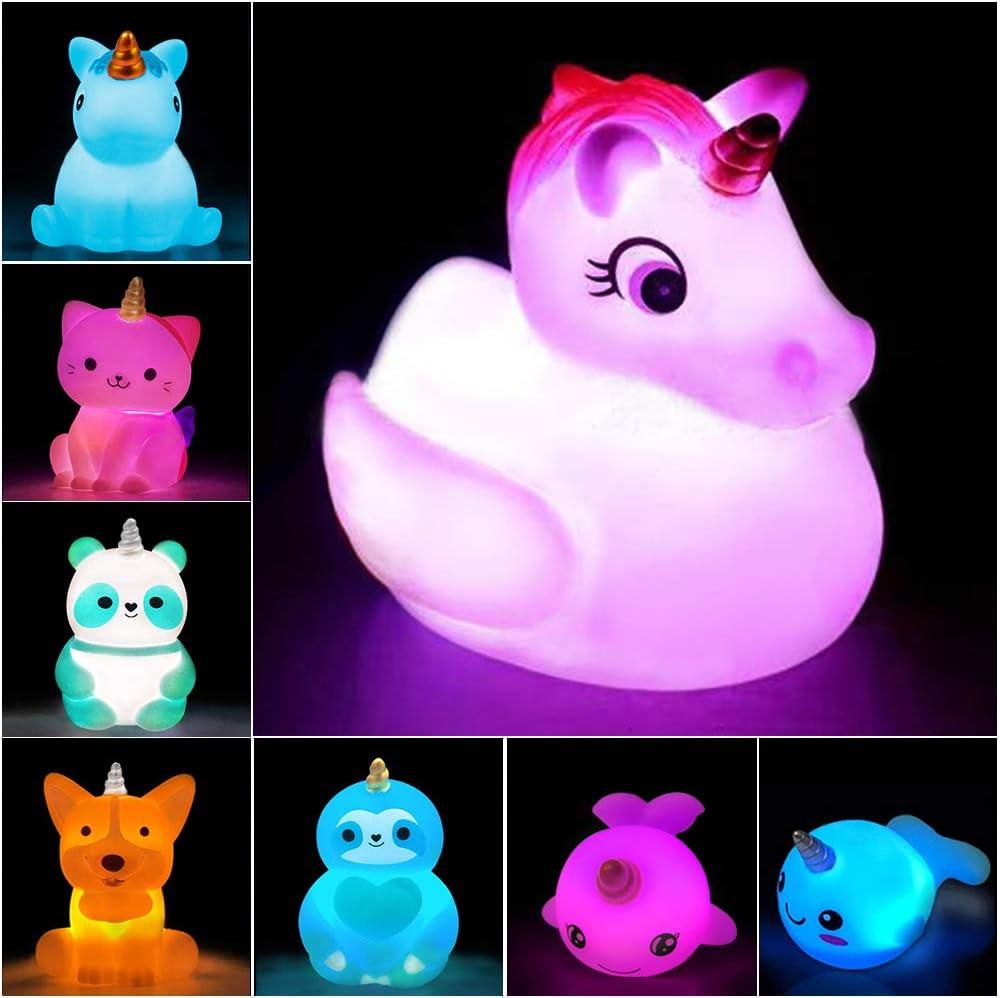 Unicorn Bath Toys Light Up Floating Rubber Toys(8 Packs),Flashing Color Changing Light in Water,Baby Infants Kids Toddler Child Preschool Bathtub Unicorn Bathroom Toy