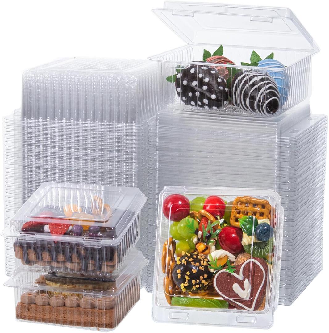 50PCS 4x4x2 Inches Clamshell Take Out Containers Boxes Charcuterie Boxes with Clear Lids Bakery Boxes Pie Boxes Cookies Boxes Treat Boxes