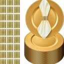 100 Pcs Gold Charger Plates with Napkin Rings Set Include 50 Gold Beaded Charger Plates 50 Napkin Rings, 13 Inch Plastic Round Chargers for Dinner, Wedding, Birthday, Party, Banquet, Table Setting