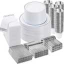 700 PCS Disposable Silver Plates and Silverware Set for 100 Guests