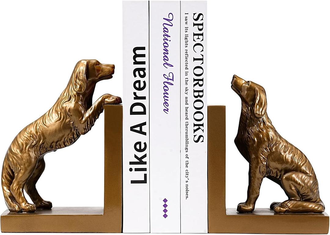 Dog Bookends, Book Ends for Shelves to Hold Books Heavy Duty, Creative Resin Book Holders for Kitchen Desk Home Office