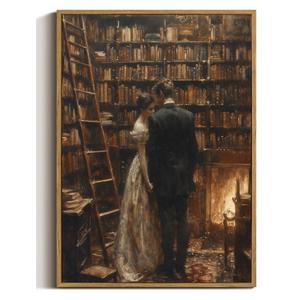 Moody Library Couple Framed Canvas Wall Art 16x24 inch