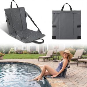 Cinnvoice 2 Pack Waterproof Foldable Pool Edge Chairs for Adults, Portable Adjustable Folding Beach Seat, Lounge Chair for Poolside Camping Picnic Lawn Outdoor Concert Tailgate BBQ(Gray)