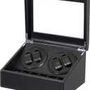 LLS Automatic Watch Winder with 4 Quiet Running Motor Watch Winding Display+ 6 Flexible Watch Pillows Luxury Fiber Leather Storage Case for Man/Woman's Watches