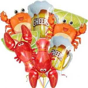 8Pcs Giant Crawfish Crab Foil Balloons/Crawfish Boil Party Supplies/Beer Balloons for Lobster Lovers Party Decorations/Seafood Boil Party Supplies/Marine Animal Balloons/Summer Sea Pool Party Favors