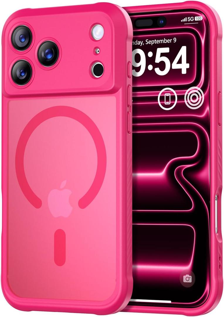 Thomo Magnetic for iPhone 17 Pro Max Case, [Compatible with Magsafe] [Full Camera Protection] Translucent Matte Military Grade Shockproof with Anti-Fingerprint Phone Cover 2025, Hot Pink