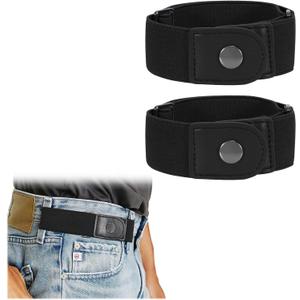 WERFORU Men 2 Loop No Buckle Elastic Belt for Women Men side belts, Fit 1.5 Inch Belt Loop (Black)