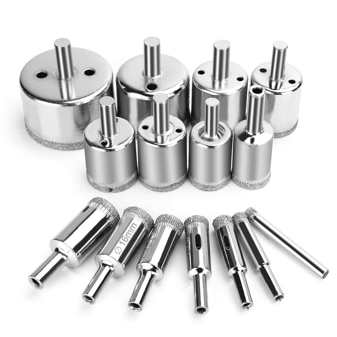 15 Pcs Diamond Drill Bits for Ceramic, Diamond Hole Saw Drill Bit Set Kit, Premium Glass Drill Bit for Bottles, Pots, Marble, Granite Stone, Tile Cutting 0.23 Inch - 2 Inch6mm - 50mm YLYL