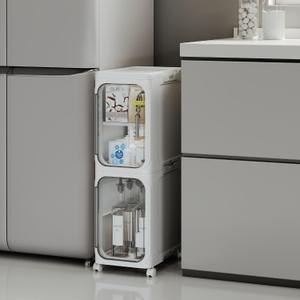 2-Tier Tall Narrow Storage Cabinet, Slim Bathroom Storage Cabinet with Adjustable Shelves and Wheels, Narrow Organizer for Small Space, Bathroom, Kitchen, Laundry, White