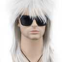 VGbeaty Men and Women Long Straight Silver Wig 70s 80s Rocker Punk Rock Disco Mullet Wig (Silver) (Sliver)