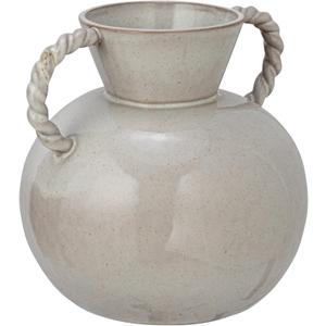 9.25 Inches Stoneware Vase with Twisted Handles and Reactive Glaze, Cream Color