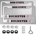 2 Packs for Ohio State Buckeyes License Plate Frames,2 Holes Silver License Plate Holder for OSU,Universal Aluminum Tag Frame for License Plate for Front and Rear Car Tags