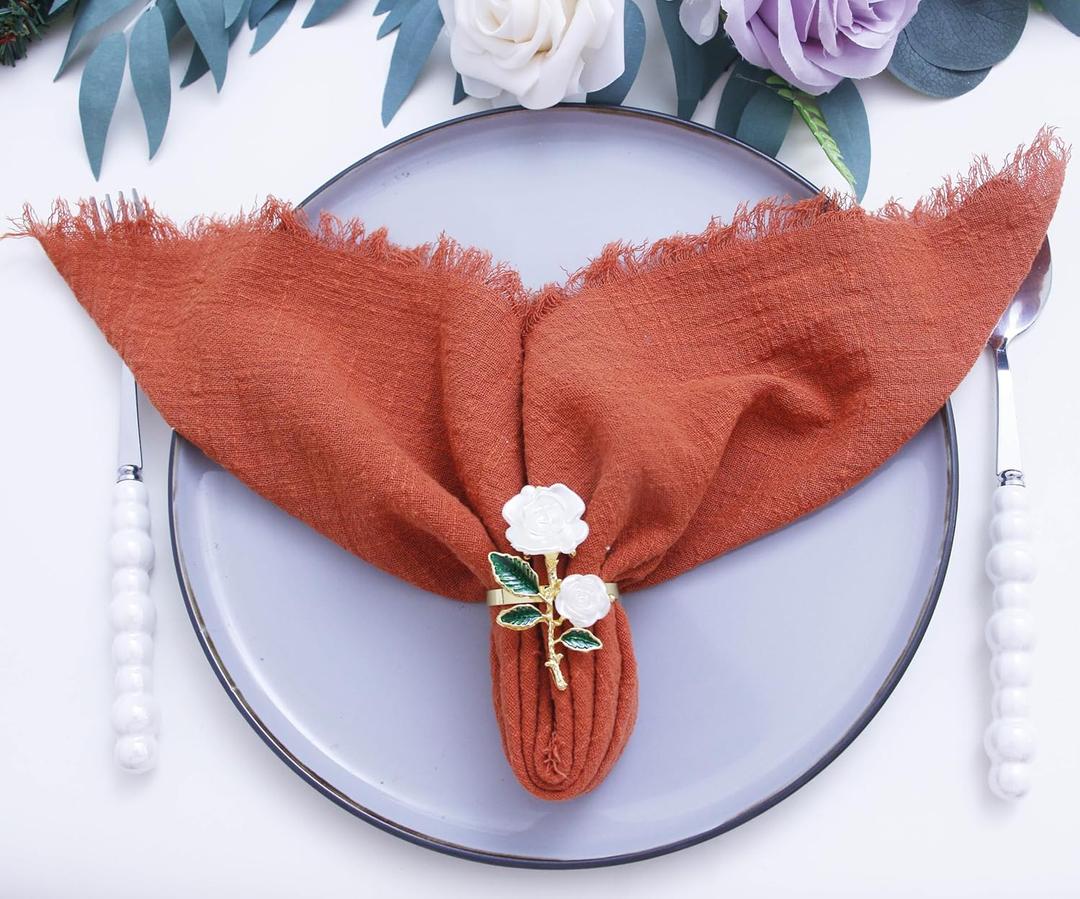 Fringed Cotton Cloth Napkins set of 12, Fall Dinner Napkins Cloth Bulk,Handmade 16x16, for Party, Thanksgiving, Wedding (Terracotta)
