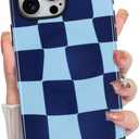 KANGHAR Compatible with iPhone 16 Pro Max Case, Aesthetic Checkered Cute Pattern, Support for MagSafe Shockproof Cover for Girls Women -Blue