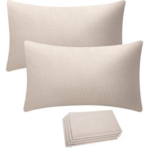 Lumbar Pillow Covers Blank 12x20 Inch Bulk Plain Pillow Case for Sublimation Decoration HTV Heat Transfer Vinyl Set of 4 Beige Linen