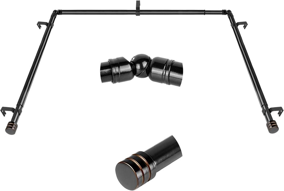 HOTOZON 1" Bay Window Curtain Rod, Center Rod 36-72" for Window (24-70"), Side Rods 20-36" for Windows (16"-32"), Black, Finials