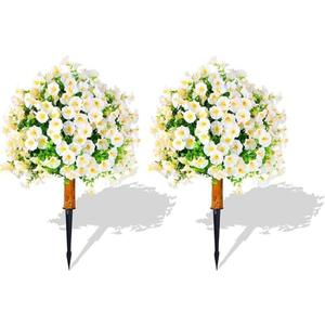 Jucgghk Vivid and Realistic Floral Art Pink/White Artificial Topiary Flowers,Set of 2 Beautiful Summer Plants for Front Door and Porch Decorations Wedding, Banquet, Funeral, Decorative Flowers(White)
