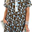 Wenrine Womens Floral Mini Dress Casual Short Sleeve Collared Button Down Summer Beach Vacation Dresses Brown (Brown)