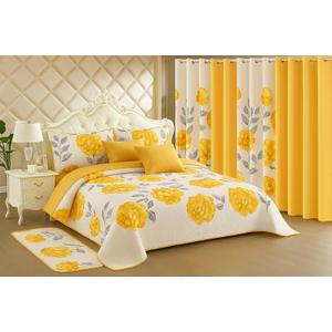 Queen Size Quilt 12 Piece Set Floral Bedding with Matching Curtains Fitted Sheet Yellow Queen