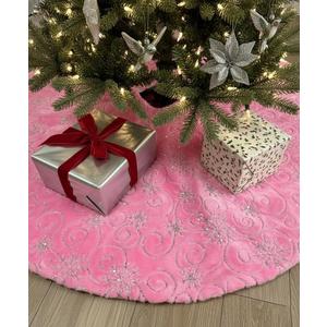 AOGU 48 Inch Sequin Faux Fur Christmas Tree Skirt for Christmas Tree Decorations Pink Plush Silver Sequin Snowflake Tree Skirt