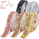 Xinnun 5 Rolls Bright Colors Self Adhesive Rhinestone Ribbon Crystal Shiny Rhinestone Strips Ribbon Resin Diamond Glitter Trims for Art Craft DIY Party (Basic Style)