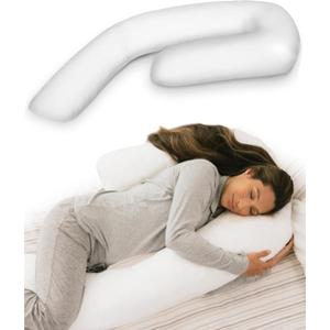 MedCline Therapeutic Full Length Body Pillow, Adjustable Shredded Memory Foam Pillow for Side Sleepers, J-Shaped Body Pillow for Neck, Back, and Hip Support, Removable Washable Cover, 22"x50"x6"