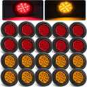2.5" Round LED Marker Lights 13 LEDs w/Reflectors, 10 Amber + 10 Red 2 1/2" Round LED Trailer Marker Lights Truck RV Side Clearance Marker Lights Sealed Flush Grommets Mount w/2 Prong Wire Pigtails