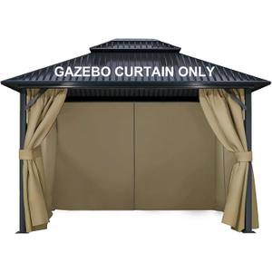 COWVIE 4-Panel 12' x 14' Gazebo Replacement Curtains, Patio Privacy Sidewalls with Double Zipper, Replacement for Outdoor Gazebo Canopy-Khaki