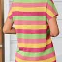 Saodimallsu Womens Striped Short Sleeve Tops Summer Casual Color Block Crew Neck Lightweight Loose Knit Shirts (Small, Pink)