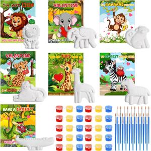 Capoda 28 Sets Jungle Safari Ceramic Painting Kit with Jungle Animals Cards Unpainted Ceramics to Paint Your Own Animals for Boys Girls Summer Wild One Party Favors DIY Art Crafts Classroom Prizes