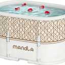 Portable Bathtub, Foldable Bathtub No Installation, Freestanding Shower Bathtubs with Cushion, Collapsible SPA Soaking Bath Tub, Hot & Ice Bath Tub for Indoor Outdoor (White Brown Stripes)