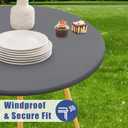 Moosfor Round Spandex Tablecloth, Elastic Fitted Waterproof Tablecloths for 45"-56" Tables, Stretch Washable Picnic Table Cover for Camping, Dining, Indoor and Outdoor, Grey