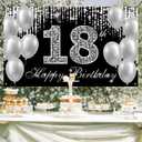 18th Birthday Banner Backdrop, Happy 18th Birthday Decorations for Boys Girls, Black Silver 18 Year Old Birthday Party Yard Sign Photo Props Decorations Supplies for Men Women, Fabric