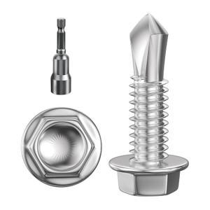 (300Pcs) #83/4" Hex Washer Head Self Drilling Screws, 410 Stainless Steel Metal SheetScrewsTEK Screws, Sheet Metal Self Tapping Screws (Silver)