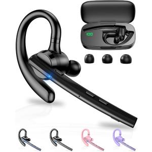New Bee Bluetooth Headset V5.1 72H Talk Time Dual Mic with Mute Button for Business, Wireless Hand-Free Bluetooth Earpiece with 500mAh Charging Case for Cell Phone Calls Trucker Driver Laptop