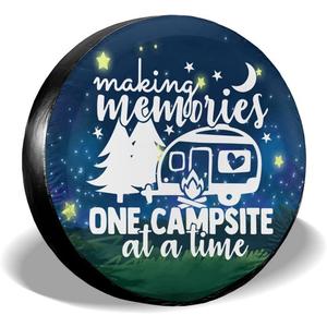 Making Memories One Campsite Starry Sky Camping Spare Tire Cover Weatherproof Wheel Protectors Universal Fit for Trailer Rv SUV Truck Camper Travel Trailer 14in