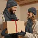 2 x Mens Hat and Gloves Set, Warm Beanie Knit Long Scarf Fleece Lined Winter Hats Touchscreen Gloves for Men (Style A-grey Black)