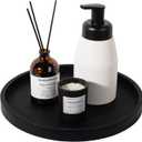 Silicone Bathroom Tray Round Vanity Tray Decorative Soap Holder Kitchen Countertop Organizer Coffee Table Decor for Candle, Perfume, Plant, 10 Inch, Black