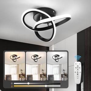 CANEOE Black Hallway Ceiling Light Fixtures 24W Dimmable LED Ceiling Light with Remote Control Modern Flush Mount Ceiling Lights for Bedroom Bathroom Kitchen Balcony Stair Aisle Ceiling Lamp