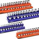 HORUSDY 4-Piece Magnetic Socket Organizer Set, Holds 1/4" & 3/8" SAE & Metric Standard/Deep Sockets, Strong Rubberized Magnetic Base, Durable Plastic Socket Holder for Toolbox & Workbench