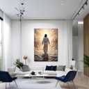 Abstract Jesus Walking on Water Canvas Wall Art Christian Bible Stories Spiritual Wall Decor Pictures Divine Light Modern Religious Poster Prints Artwork for Living Room Bedroom Church Prayer Room (16''Lx12''W)