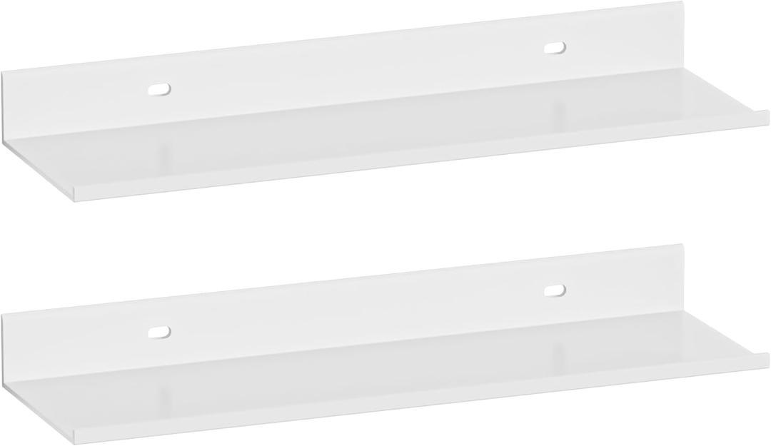 HNVNER Adhesive Shower Shelves for Wall 2 Pack, White Metal Shower Caddy 40cm, Waterproof Bathroom Floating Shelves, Bathroom Storage Wall Shelf Organization