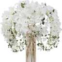 6pcs Artificial Silk Hydrangea Flowers Long Stems Fake Flowers for Tall Vase Wedding Vine Hanging Garlands Flower for Home Office Arch Party Decoration(White)