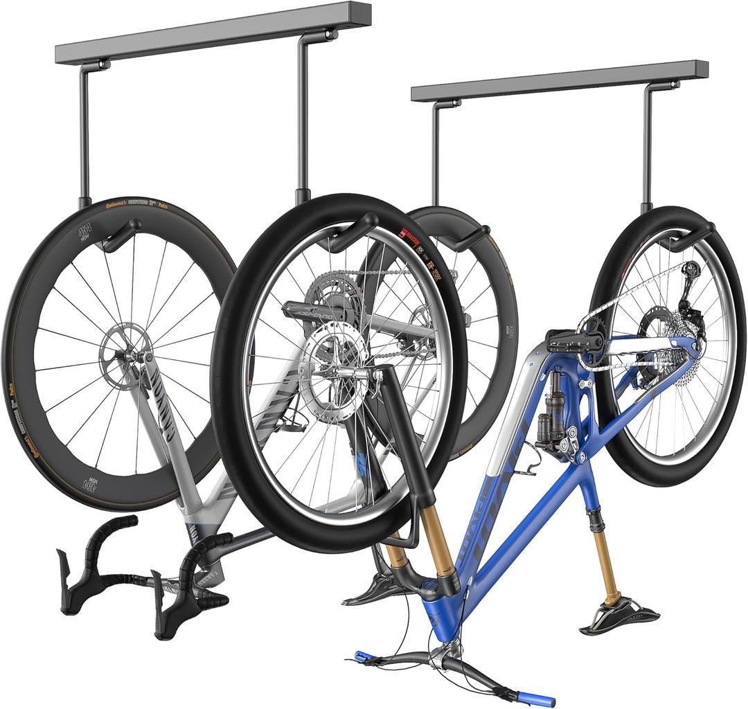 Ultrawall Ceiling Bike Rack for Garage, Indoor Bike Storage Hanger for up to 2 Bikes (Horizontally), 4 Bikes (Vertically) with Adjustable Cycling Hooks, 25 Inch